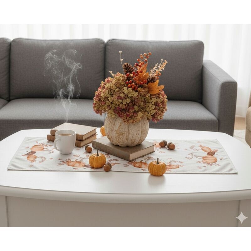 Ubrus celoroční, Tři dýně, bílý 30 x 45 cm