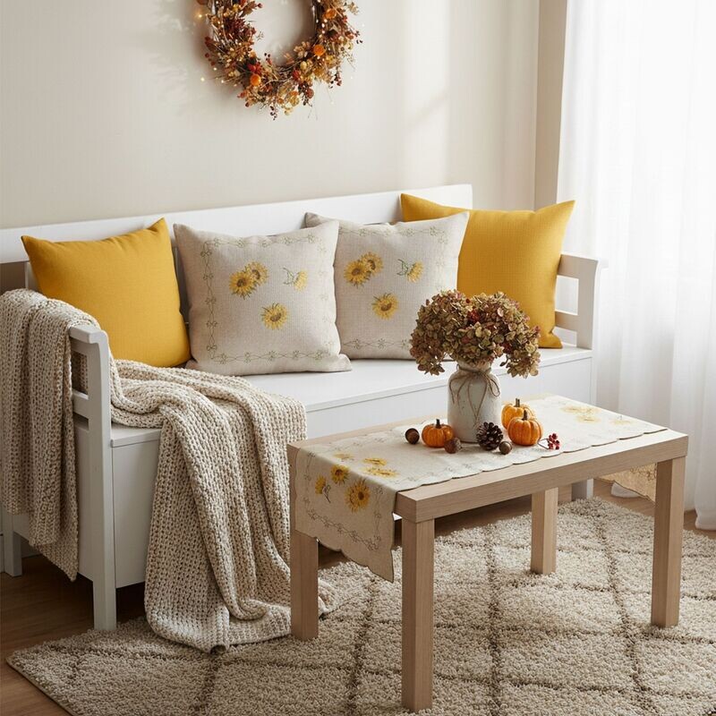 Návlek na polštář, Slunečnice na béžovým, 40 x 40 cm