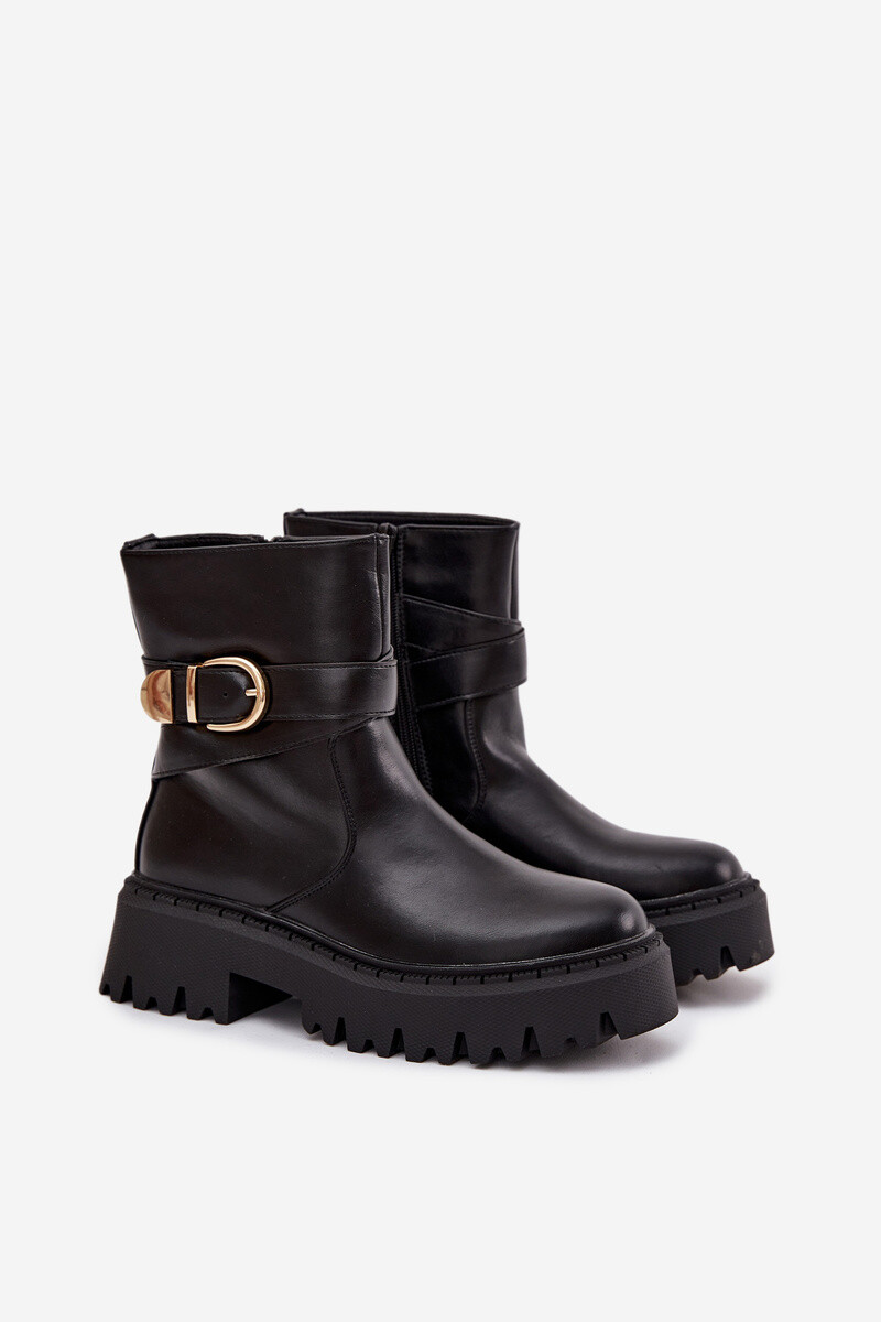 Boto Zateplené dámské kotníkové boty se zlatým sponem Černé Elanore