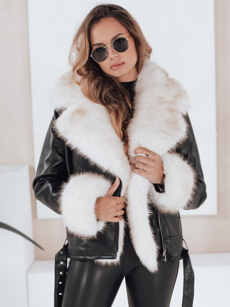 Kurtka damska zimowa GIRLROCK czarna ramoneska z futerkiem Dstreet