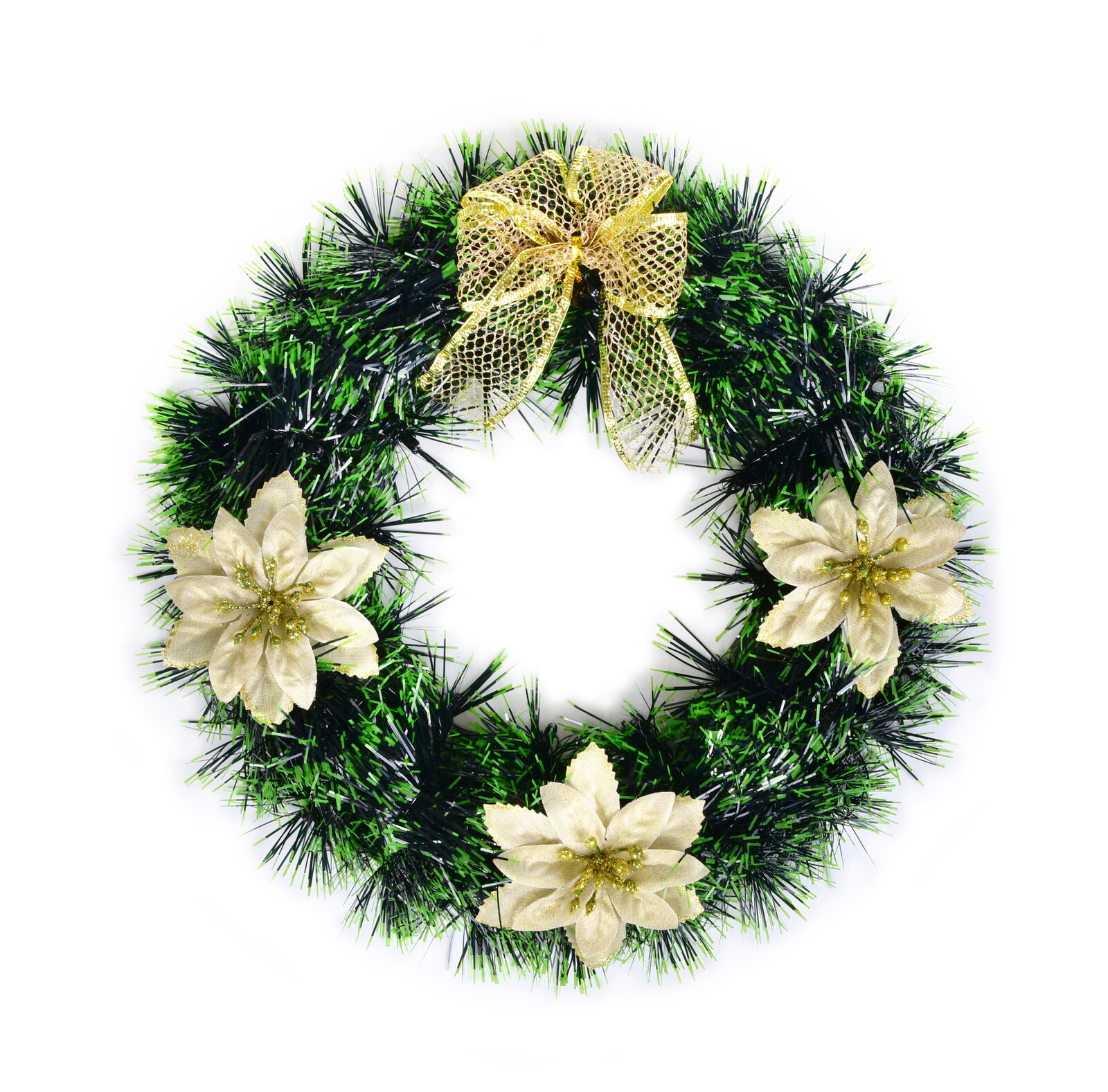 VÁNOČNÍ VĚNEC | zelený se zlatými květy | dekorace na stůl & dveře | Ø 30 cm