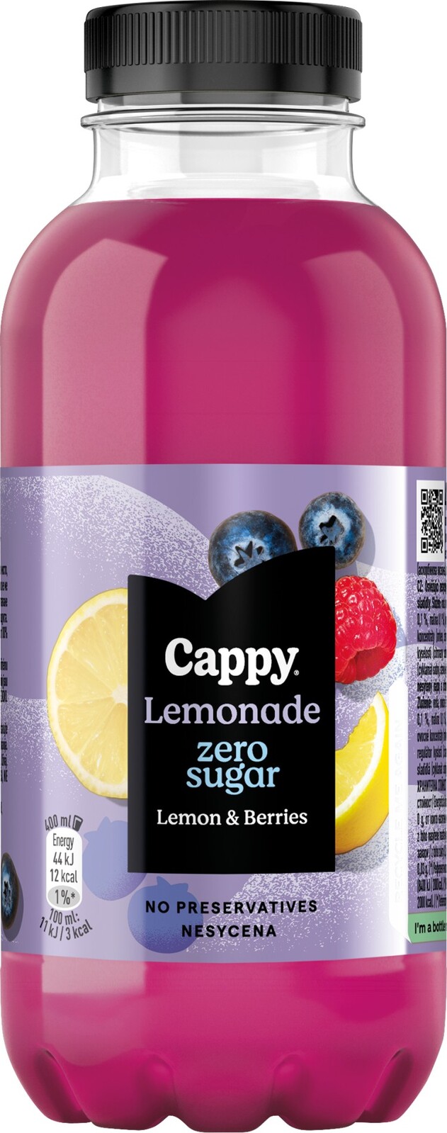 Limonáda Cappy Zero Sugar Lemon & Berries, 12x 0,4 l