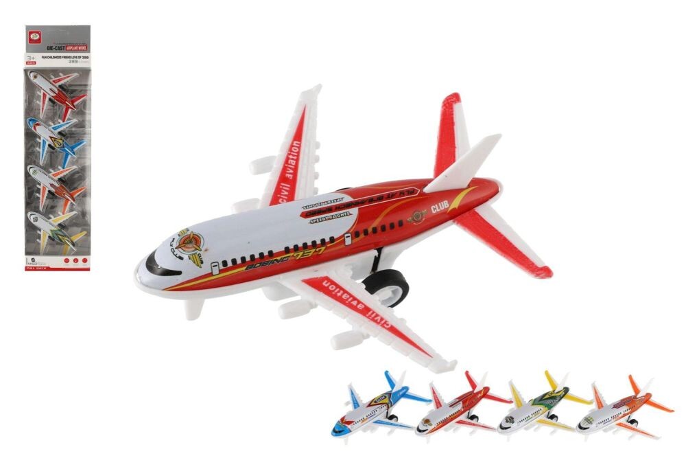 Teddies Letadlo osobní 4ks kov/plast 9,5cm na zpětné natažení 2 barvy