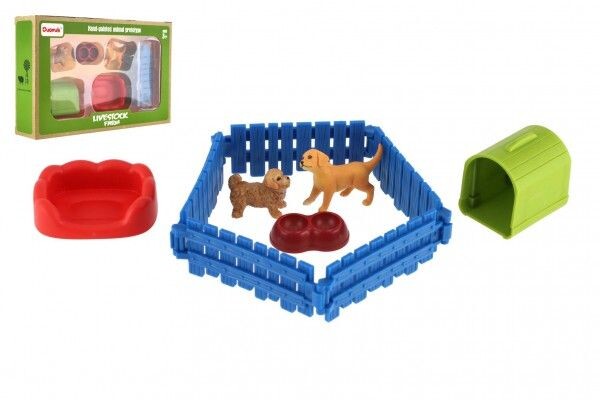 Teddies Pejskové/Pes 2ks s plotem plast s doplňky