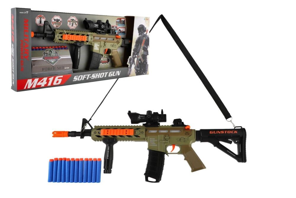 Teddies Samopal na pěnové náboje + náboje 12ks plast 60cm na baterie se světlem, zvukem