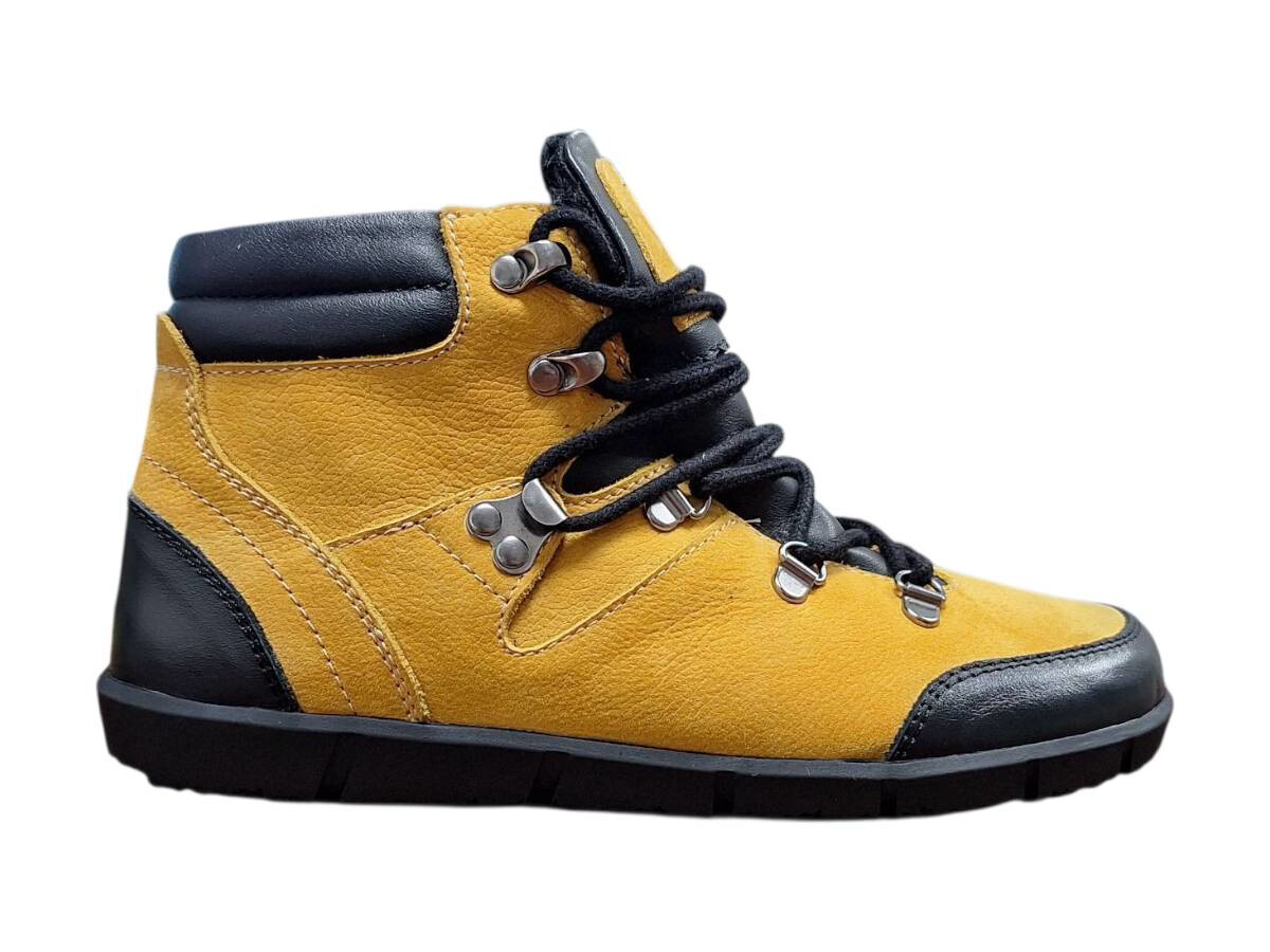 Wild 017-26017 Dámské celokožené barefoot kotníkové boty hořčicové 36