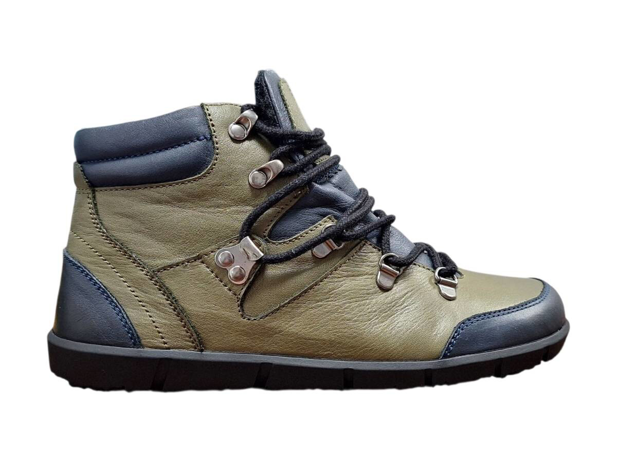 Wild 017-26017 Dámské celokožené barefoot kotníkové boty khaki 36