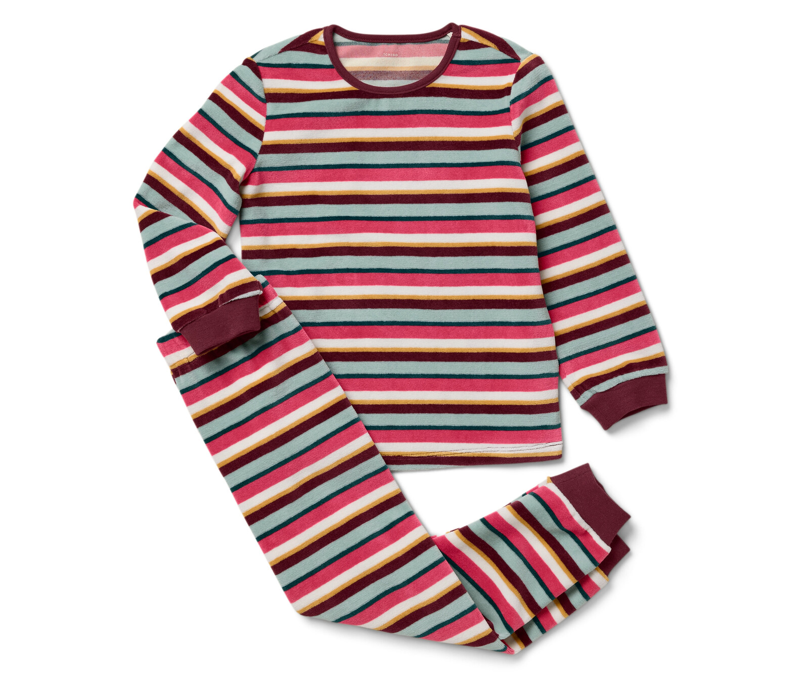 Tchibo - Dětské pyžamo z plyšového úpletu - pro dívky - vel. 86/92 - barva: červená/s proužky