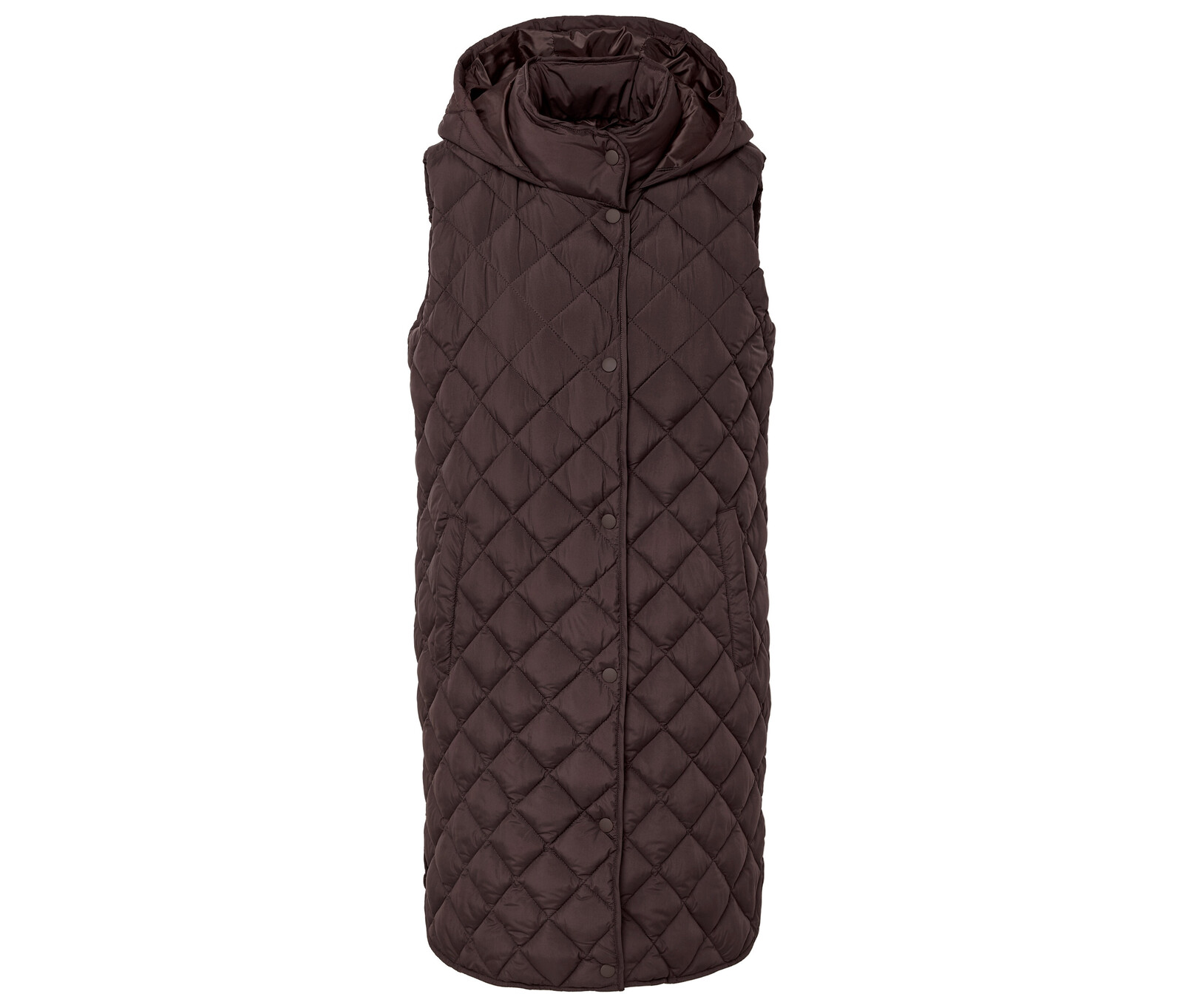 Tchibo - Dlouhá prošívaná vesta s kapucí - pro ženy - vel. 42 - barva: hnědá