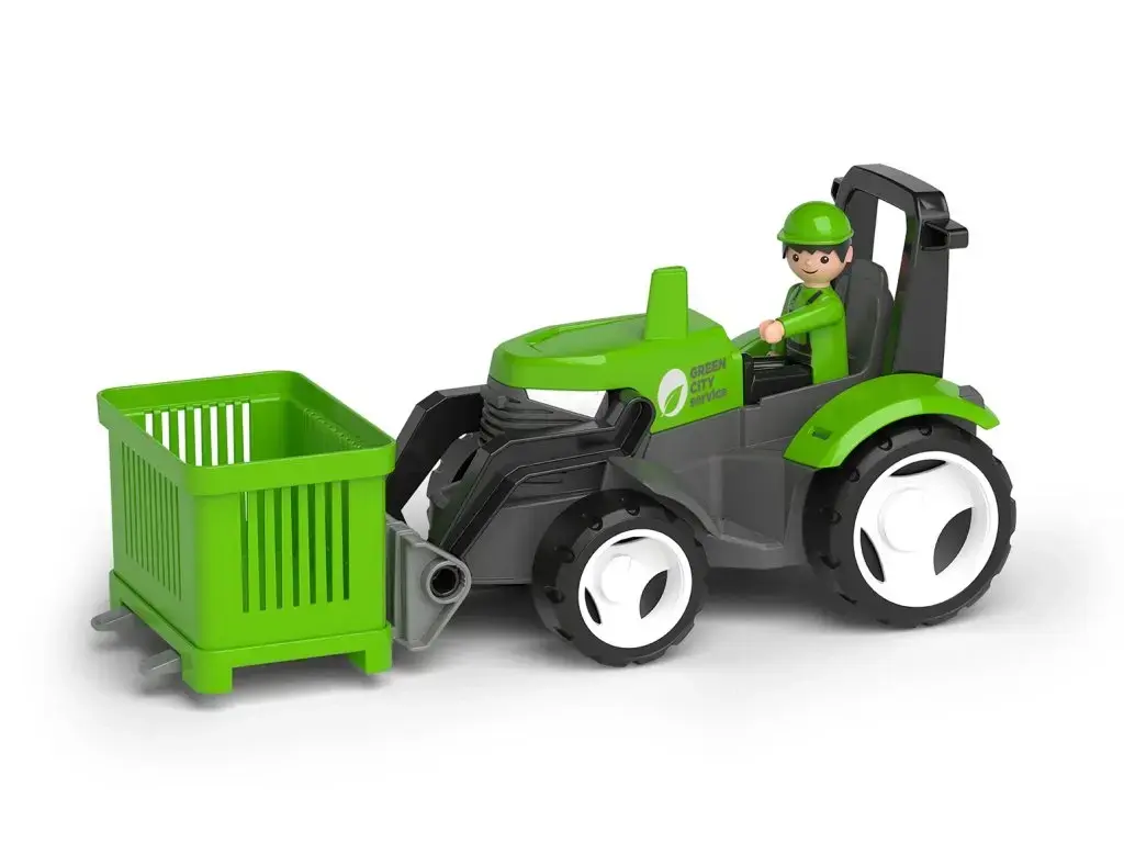 Efko Igráček ECO MultiGO Zelený traktor s vidlemi, paleta, koš, Igráček
