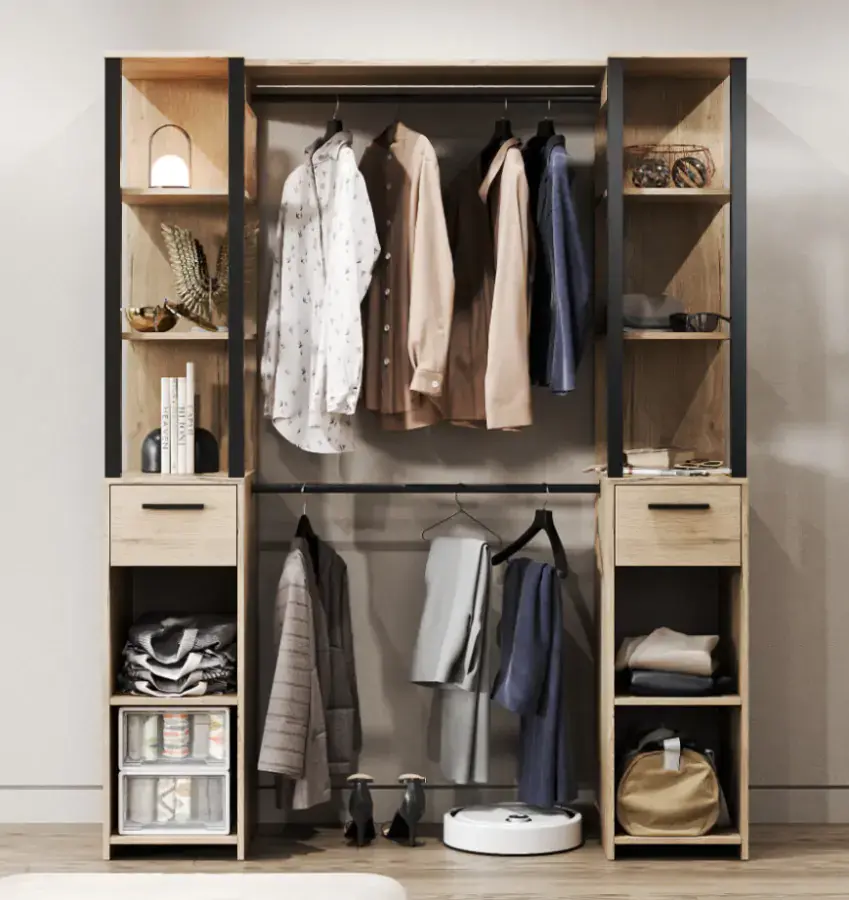 Casarredo Otevřený šatník ISSEN - dub craft šedý/černá