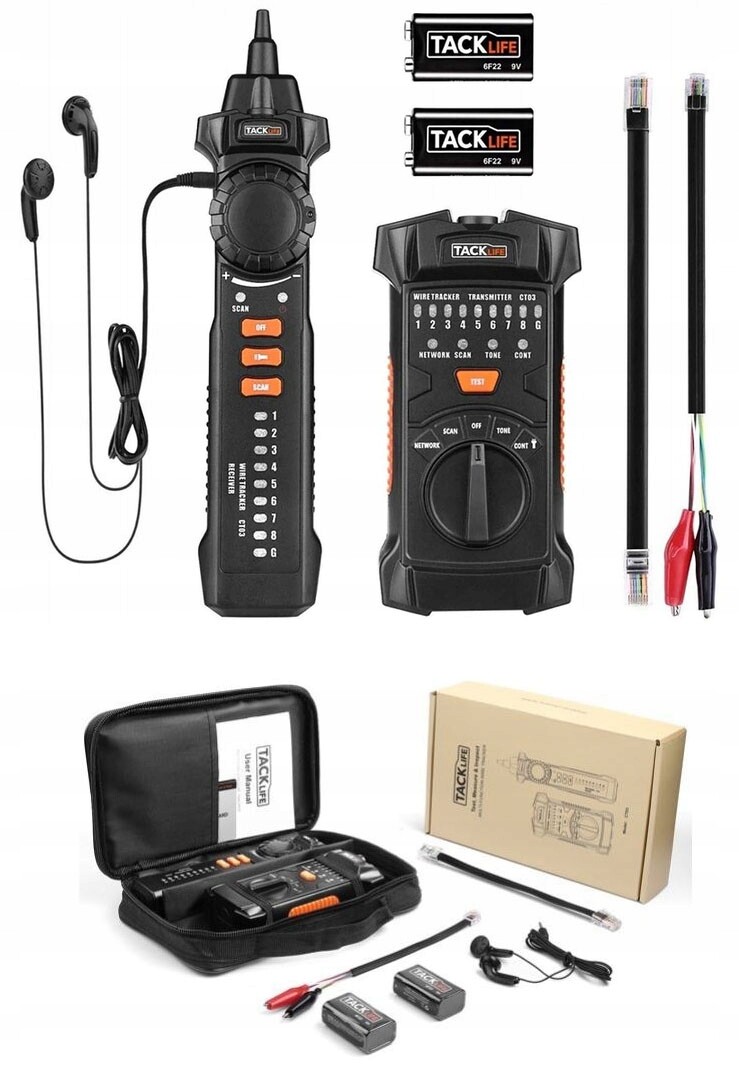 Profesionální vyhledávač párů kabelů Tester kabelů RJ45 RJ11 IP40 2LED Pouzdro