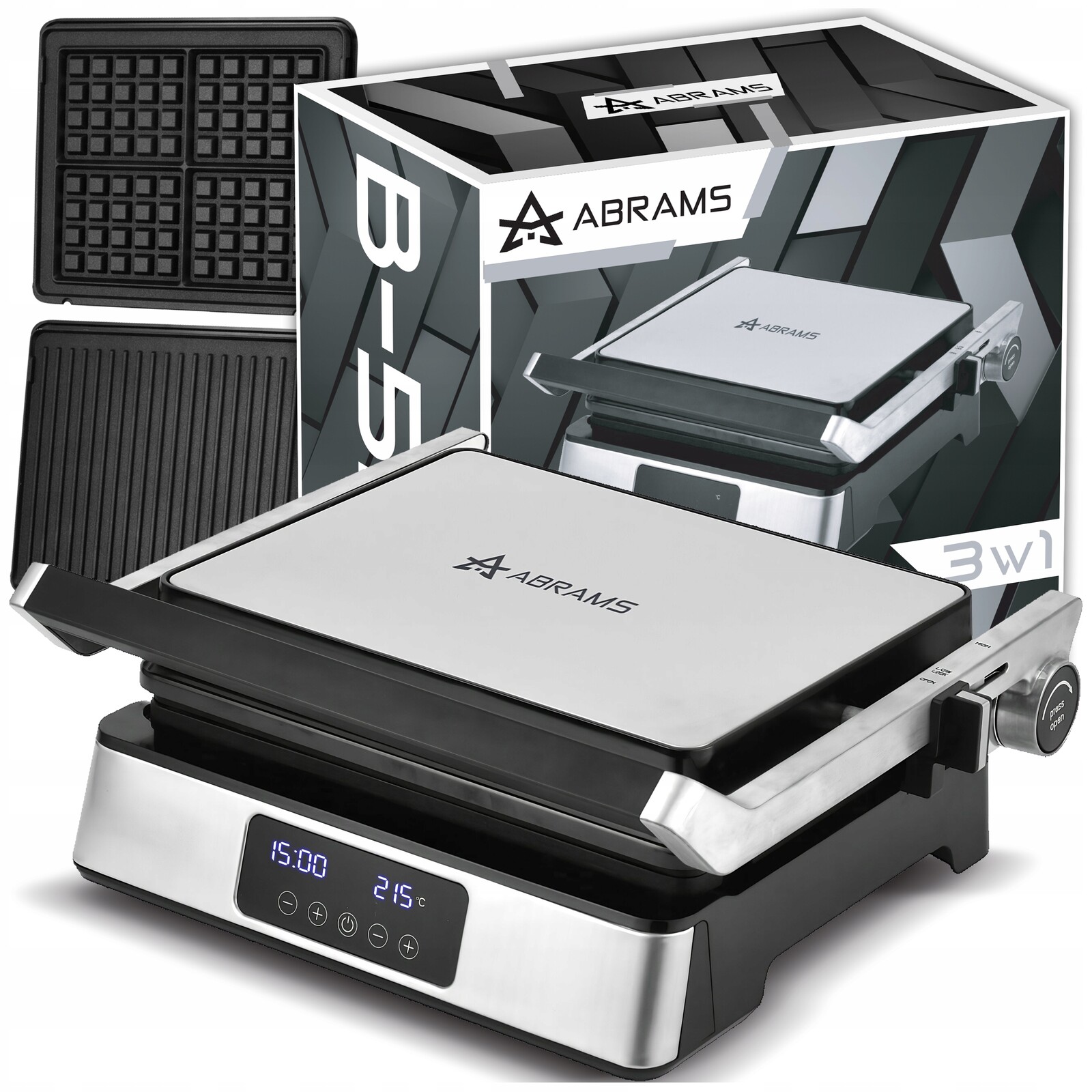 Gril Vaflovač Elektrický Opékač 3V1 2200W Regulace Času A Teploty