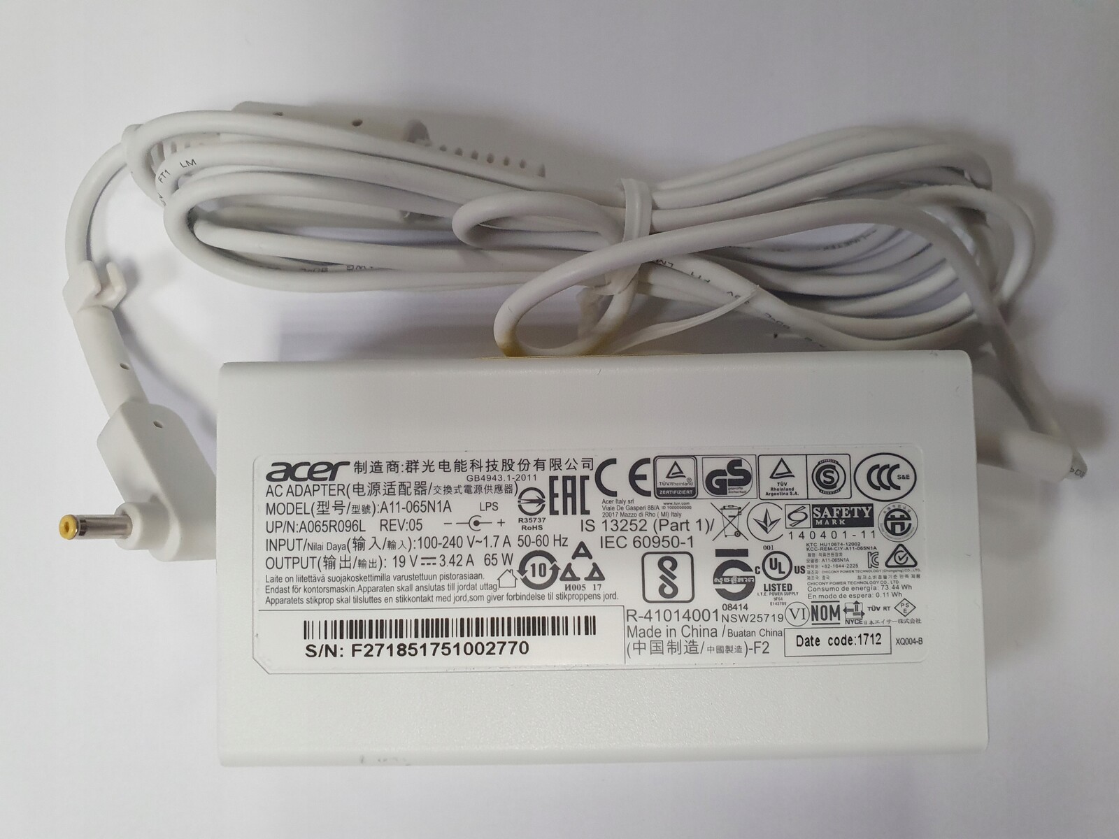 Originální 65W napájecí zdroj Acer Chromebook CB3-131CB3-132 CB3-431 CB3-531 C910