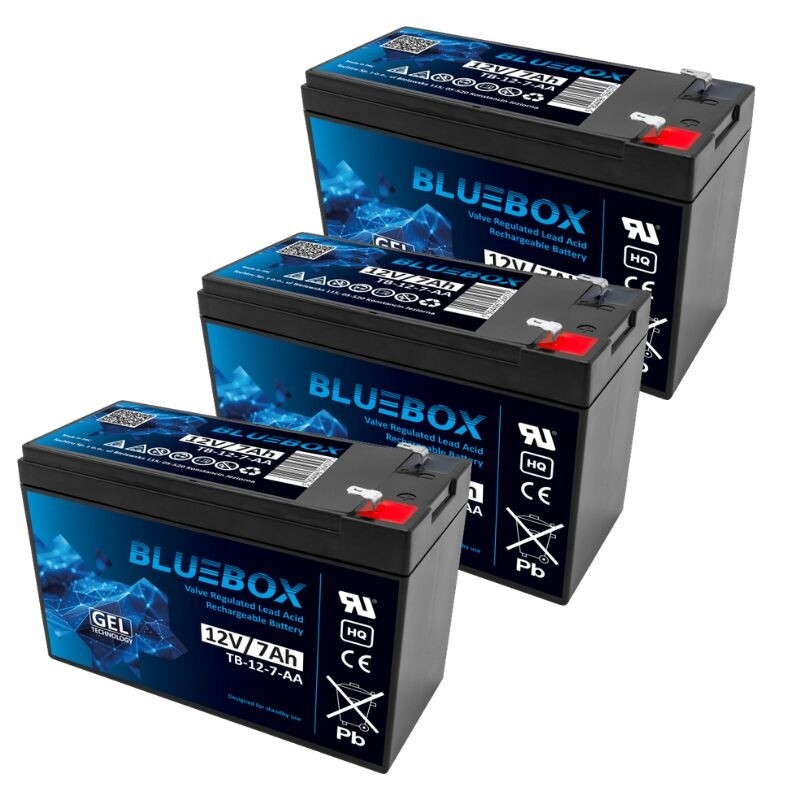 3x Gelový akumulátor Agm 12V 7Ah Bluebox (rozměr 9Ah) Ups alarm