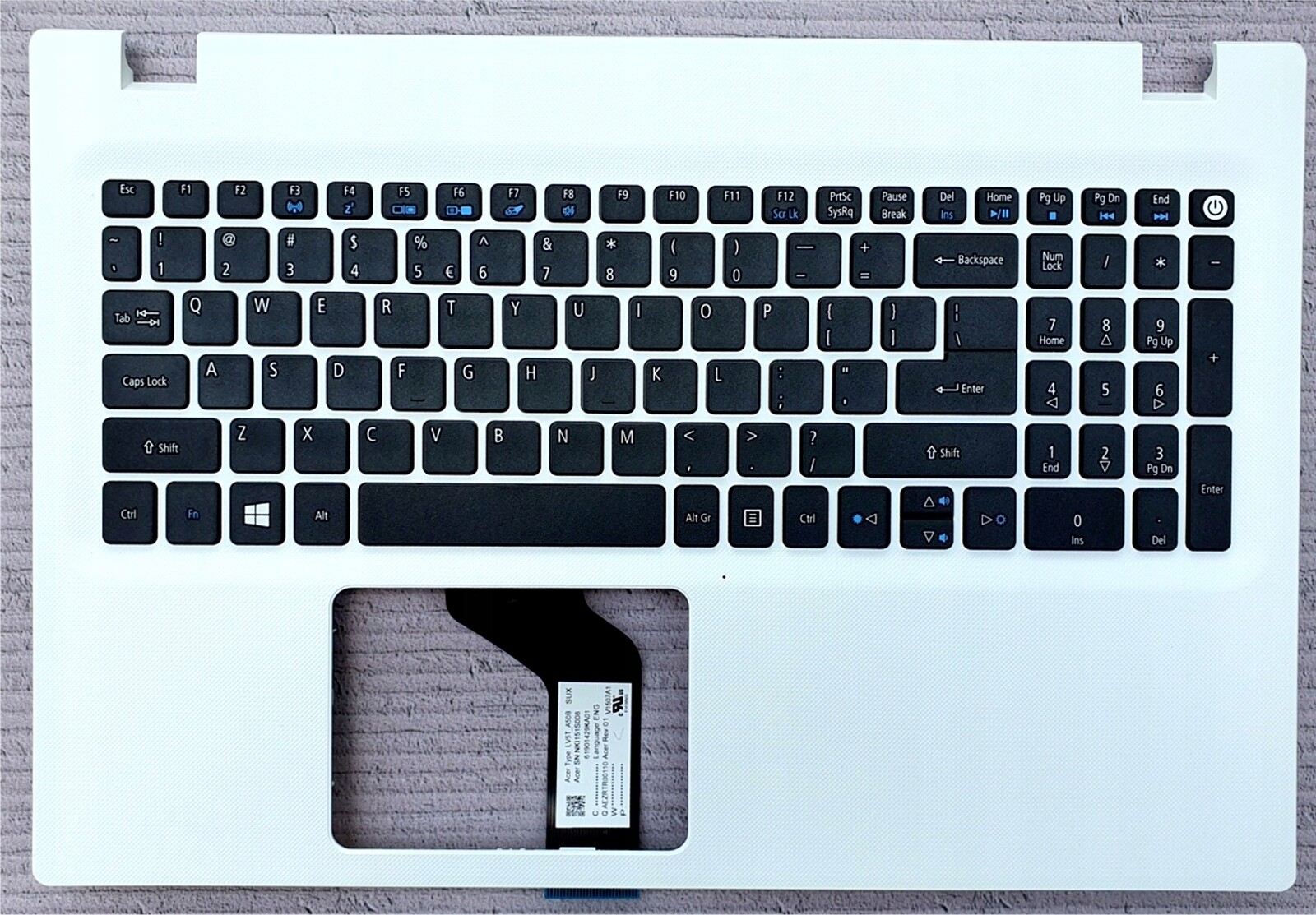 Klávesnice s krytem palmrest pro Acer Aspire E5-552 E5-573 bílá Us/pl