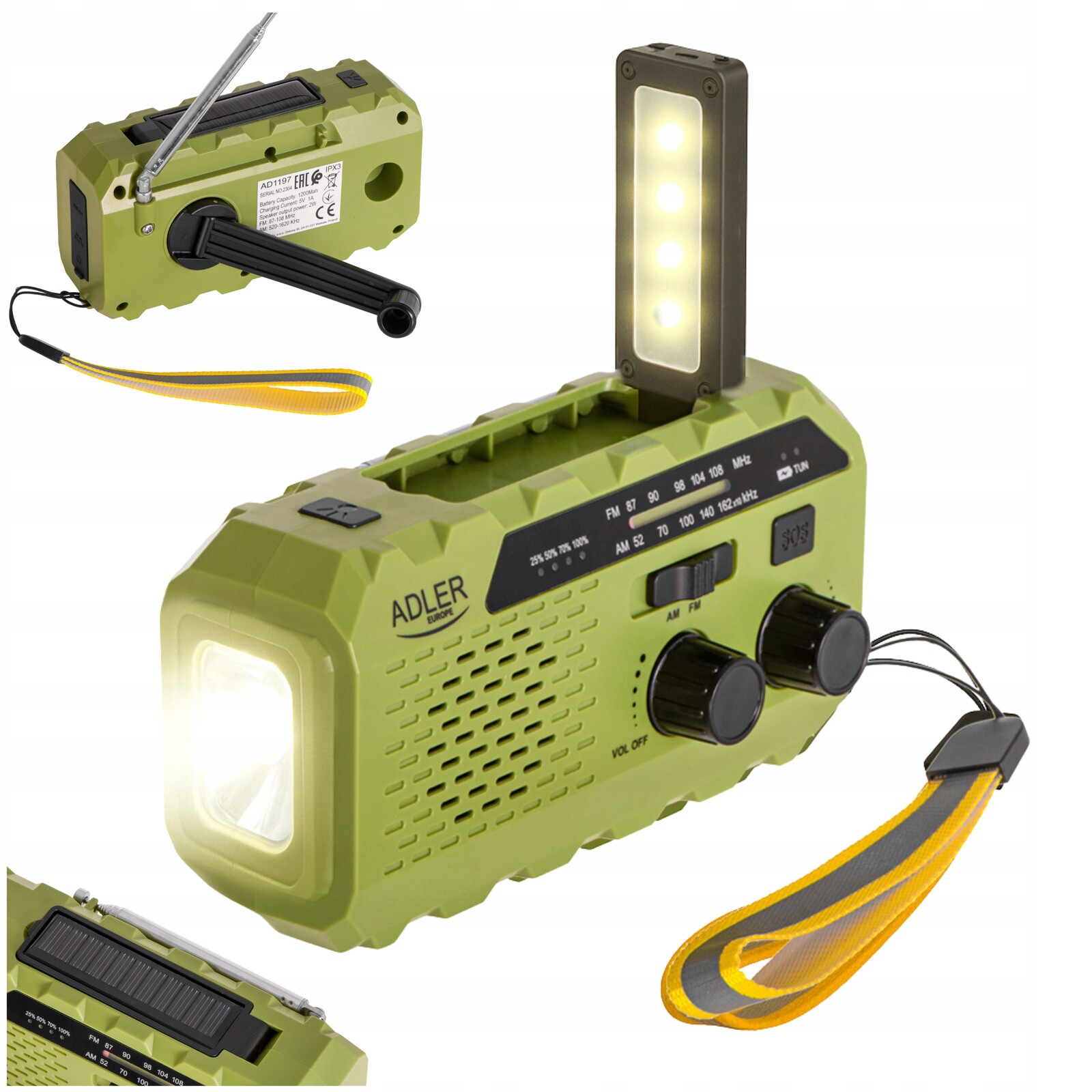 Přenosné rádio Solární nouzová klika Powerbank Svítilna Preppers Adler