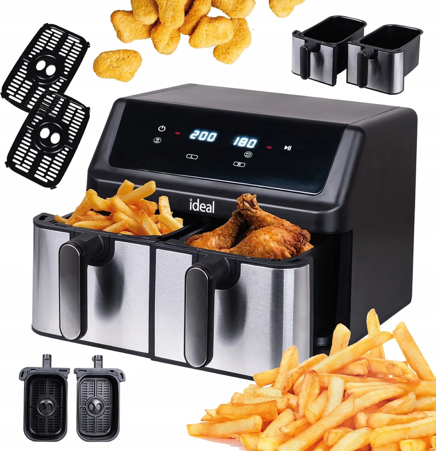 Beztuková Fritéza Air Fryer Eldom Dvojitá 9 L, Dvoukomorová Sušička
