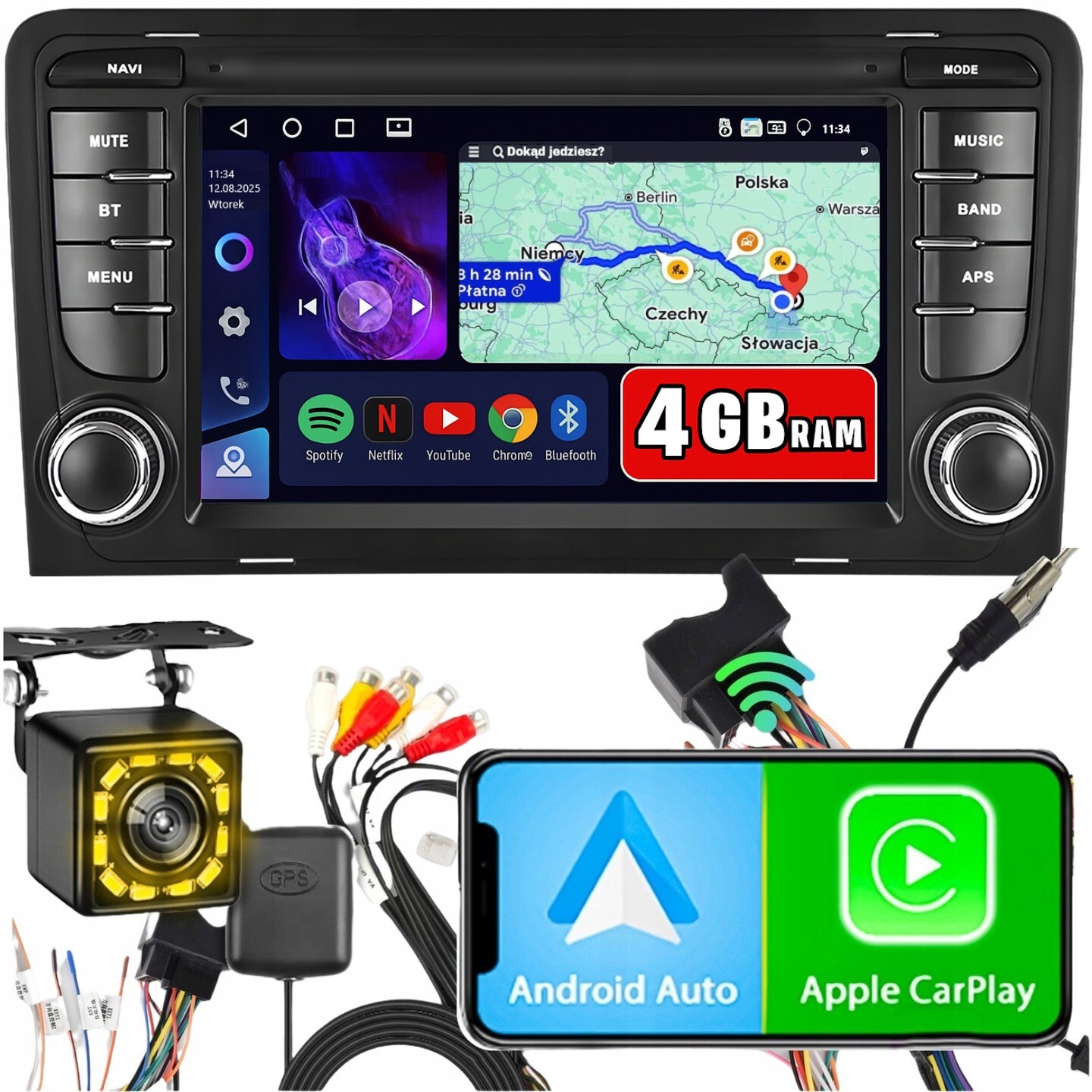 Automobilové Rádio 4GB pro Audi A3 8P Gps Android Carplay Wifi Usb Navigace