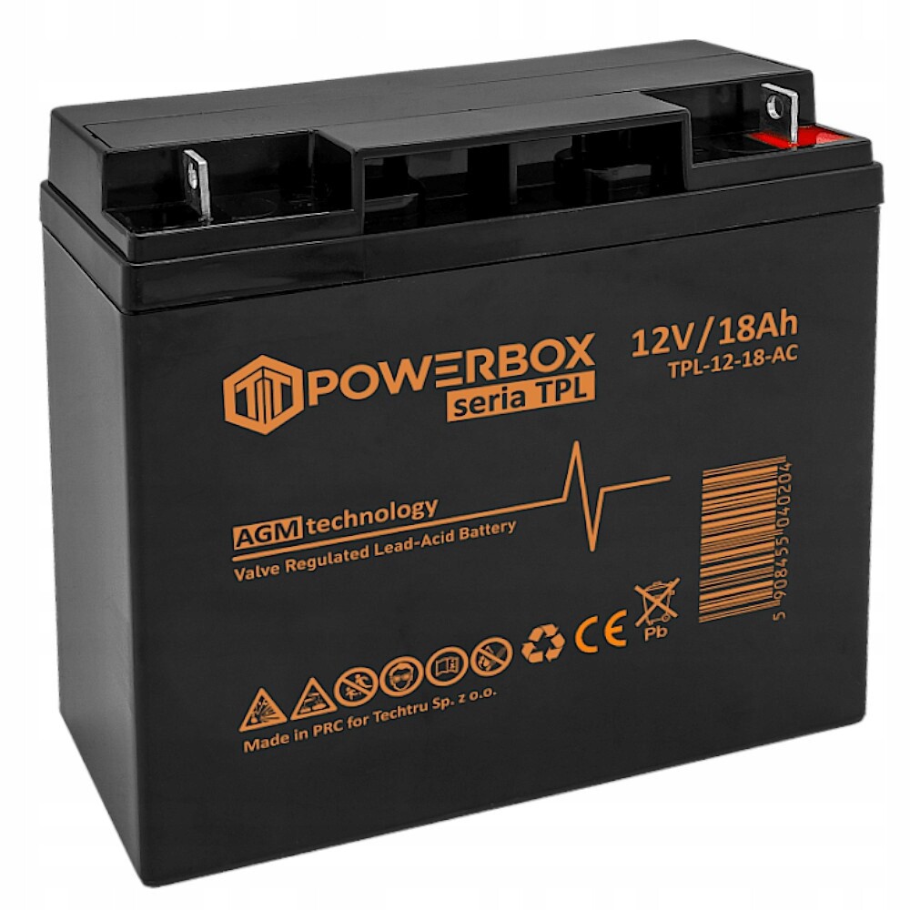 Vrla Agm Akumulátor 12V 18AH Powerbox Dlouhou Životností