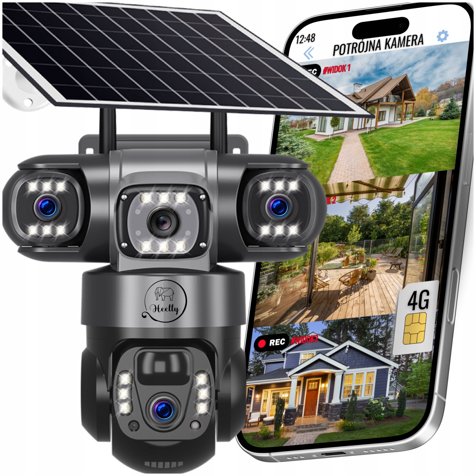 Trojitá Solární Kamera 4G 3V1 Venkovní Hd 3X3MP Otočná Bezdrátová