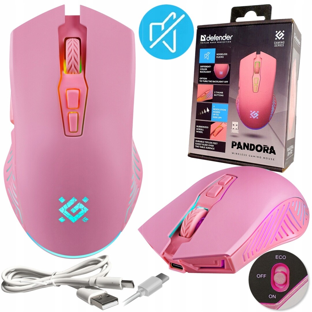 Bezdrátová Myš Akumulátorová Myš Pandora Rf 3200d 7P Tichý Klik Růžová