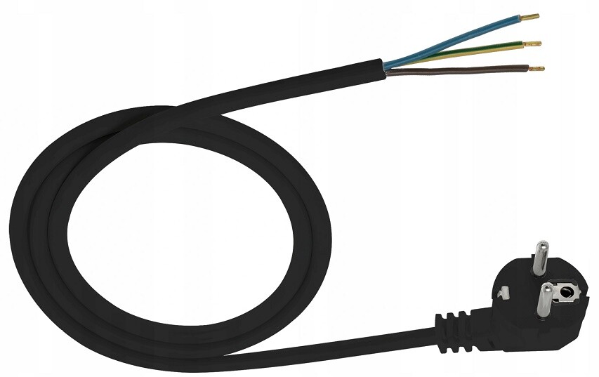 Připojovací Kabel S Úhlovou Zástrčkou 3*1.5 MM, Délka 5 M, Černý E+20-012