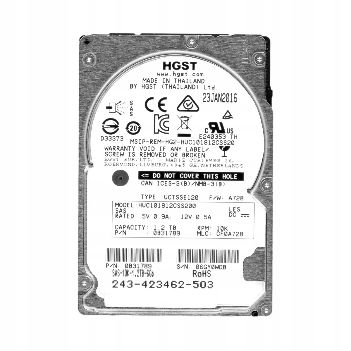 Hgst UltraStar C10K1800 1.2TB 10K 128MB SAS-3 2.5'' HUC101812CSS200