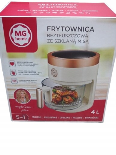 Beztuková Fritéza Airfryer Se Skleněnou Mísou 4 L 1400 W Krémová