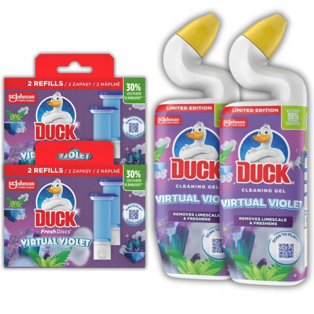 Čisticí Gel a disky na toalety Duck Action Virtual Violet Mix 4 ks