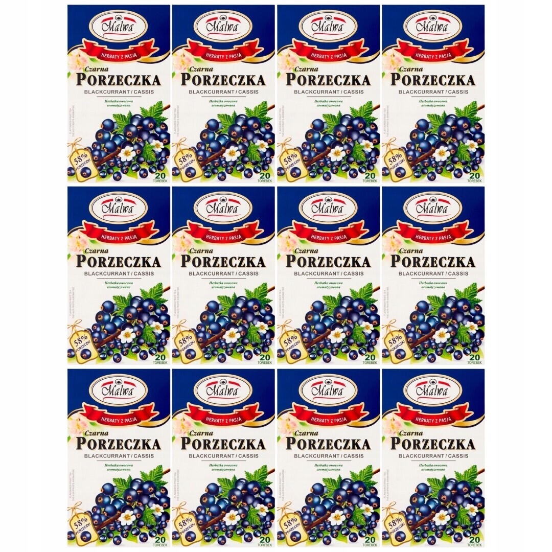 Malwa ovocný čaj s příchutí černého rybízu 40 g (20 x 2 g) x 12 kusů