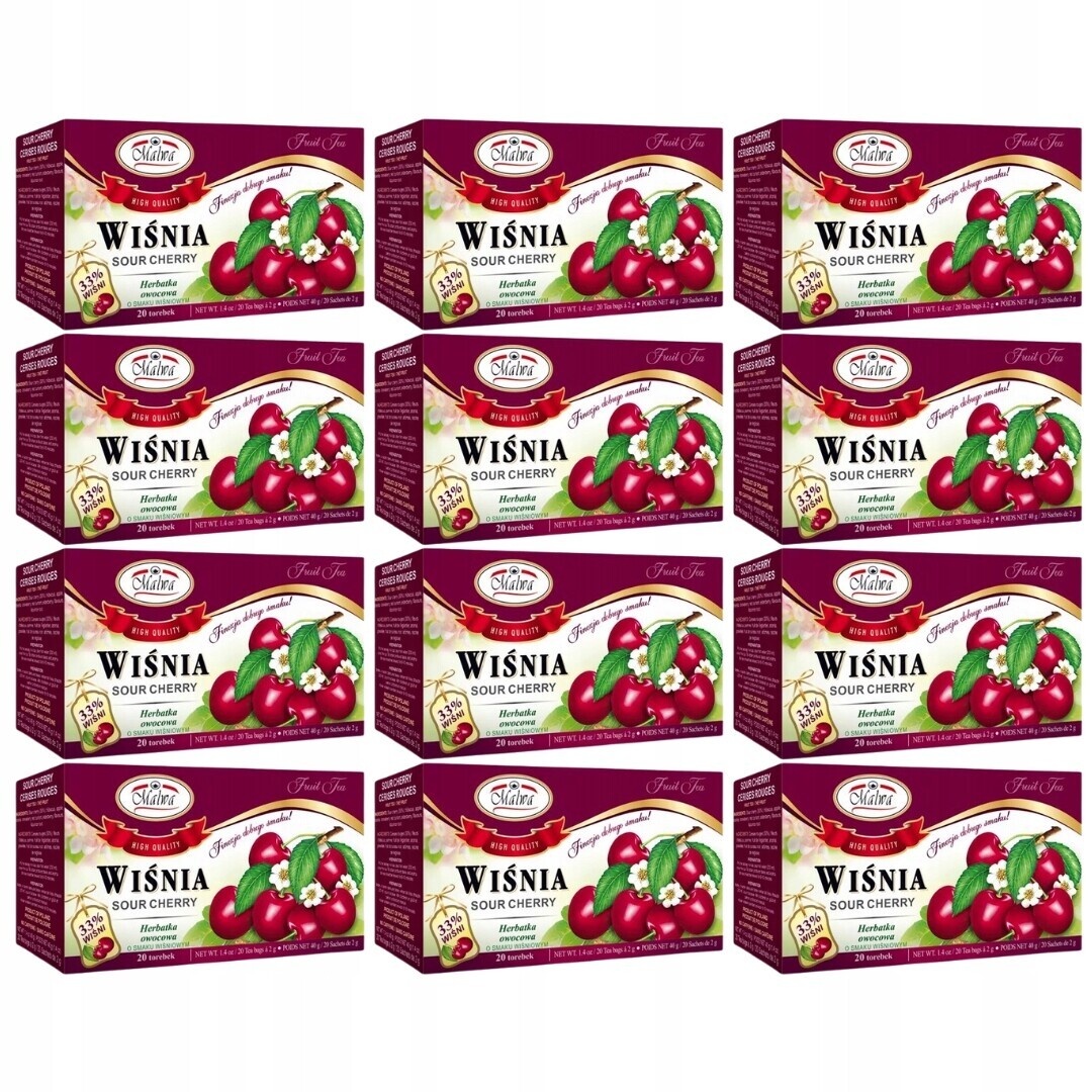 Ovocný Čaj Malwa Třešeň 40 g (20 x 2 g) x 12 kusů