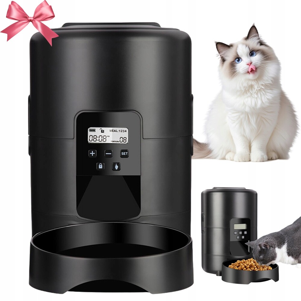Automatický Dávkovač Krmiva Pro Psy S Programováním 1-4 Jídel Černý 2L
