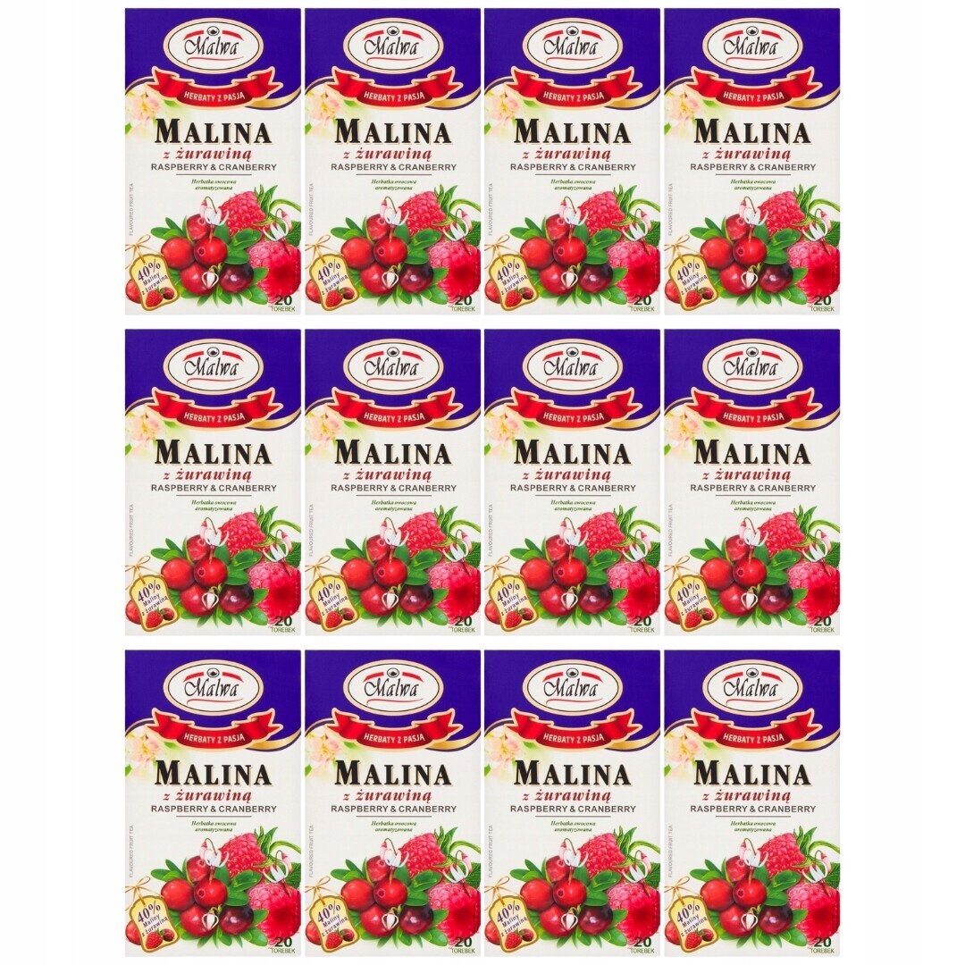 Malwa Ovocný čaj malina s brusinkami 40 g (20 x 2 g) x 12 kusů