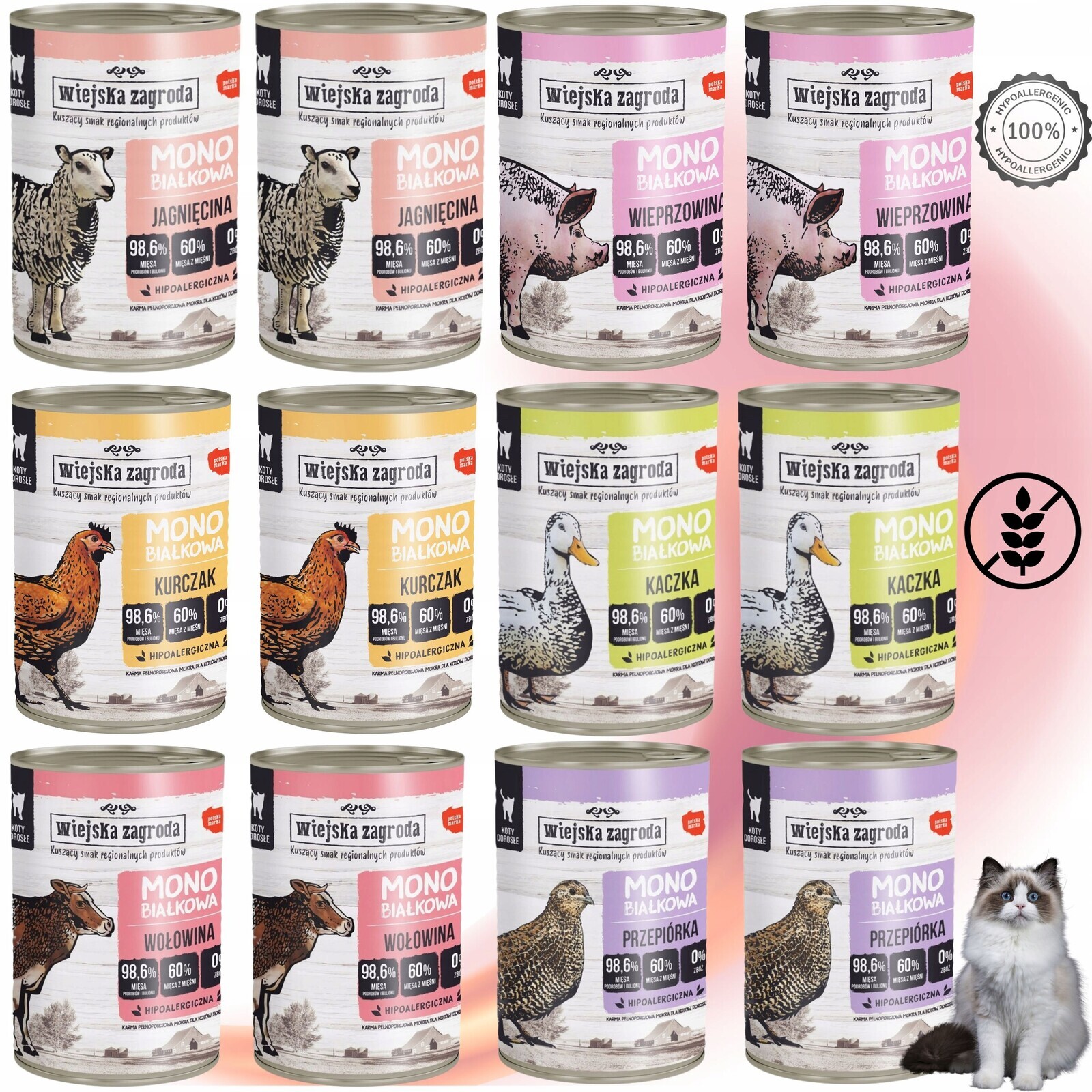 Monoprotein Křepelka a mix chutí Krmivo pro kočky 400g Wiejska Zagroda