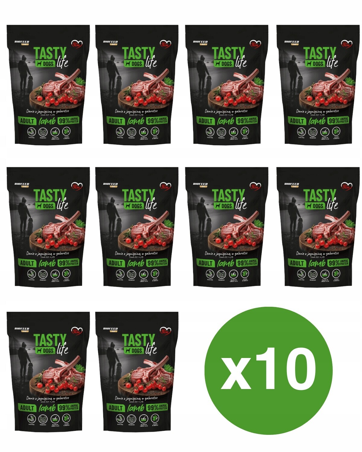 Set Vlhké krmivo Tasty Dogs Life Jehněčí 90% sáček 10x 500 g