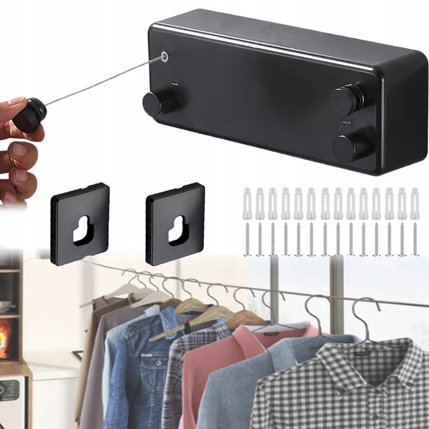 Pevná ocelová šňůra na praní 4.2M Odolná bezvrtná montáž