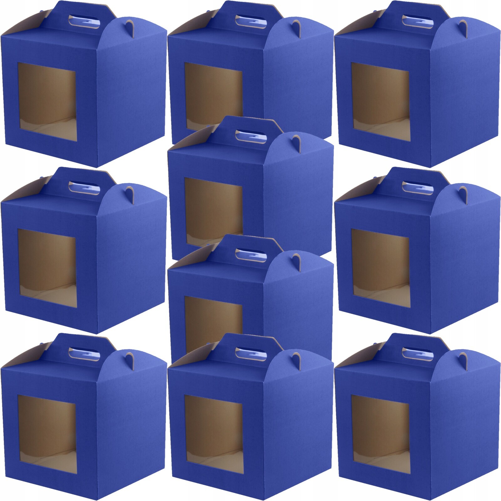 10 x Krabice na dort s rukojetí 26x26x25 cm s oknem, modrá, Silná