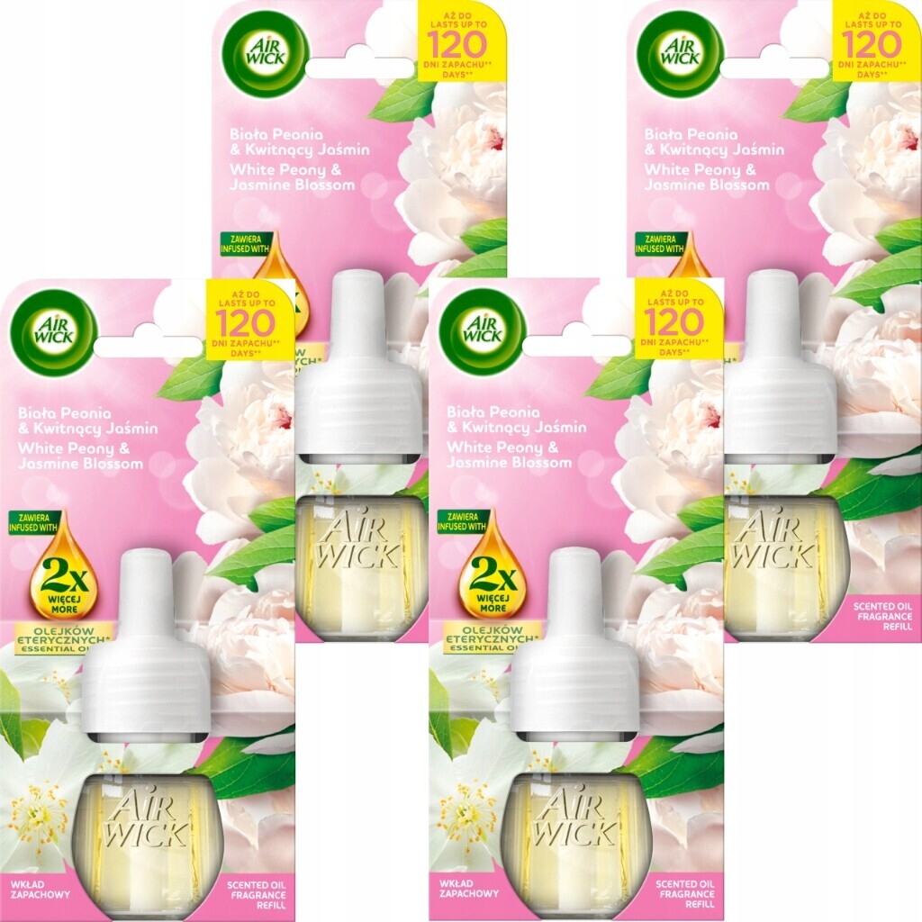 Air Wick Náhradní náplň do osvěžovače Bílá pivoňka Kvetoucí jasmín 19 ml 4 ks