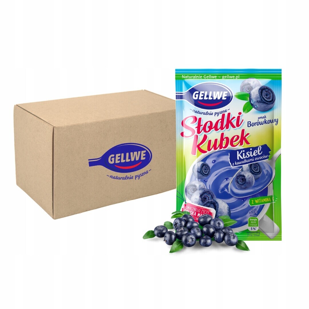 Gellwe Sladký Kysel s kousky ovoce a borůvkovou příchutí 28 g x 30 kusů