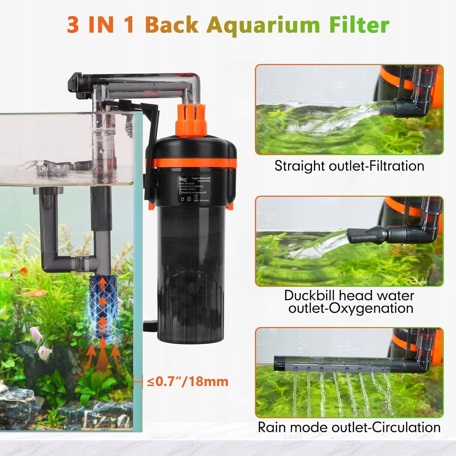 Akvarijní filtr Hygger 680 L/h 8 W závěsný hang-on