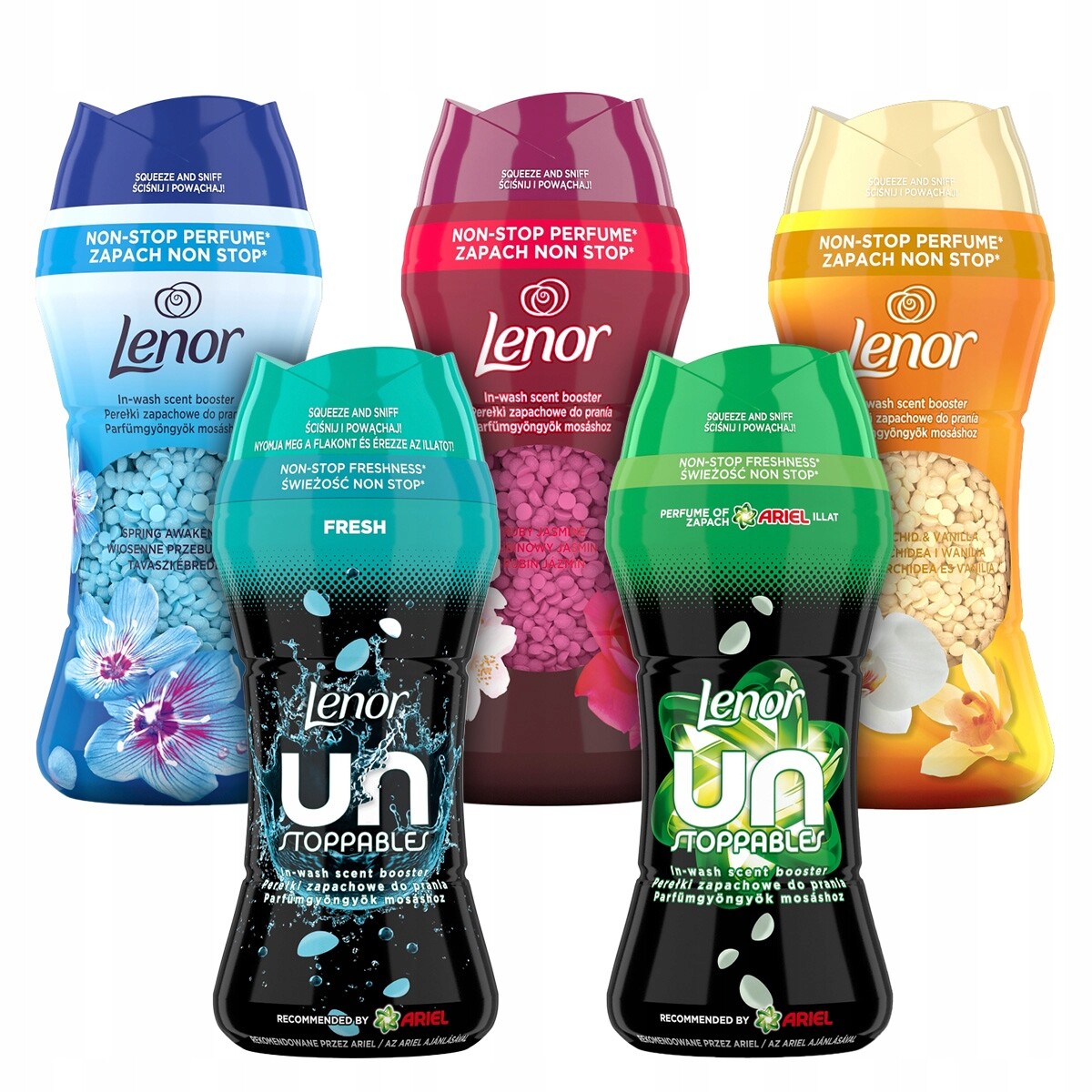 Sada Lenor vonných perliček na praní MIX vůní 5 x 195 g