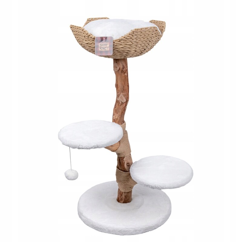 Škrabadlo pro kočky béžovo-bílé 100 cm dřevěná noha koš dvě sedadla