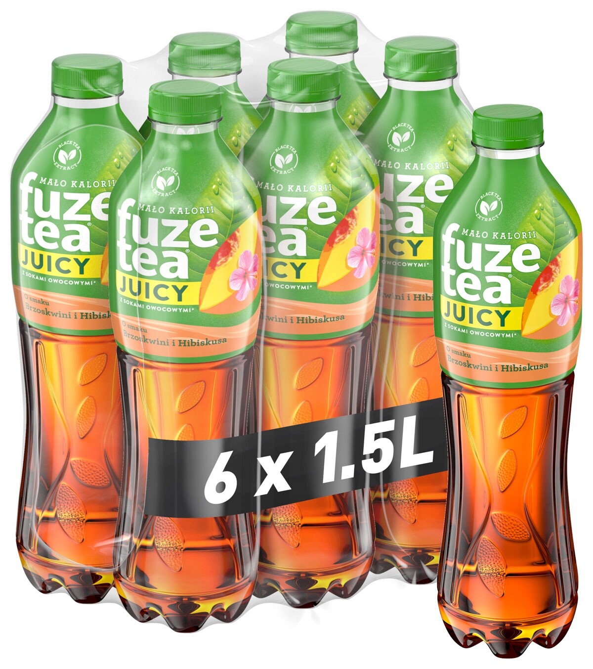 FuzeTea Juicy Neperlivý nápoj s příchutí broskve a ibišku 6 x 1,5 l