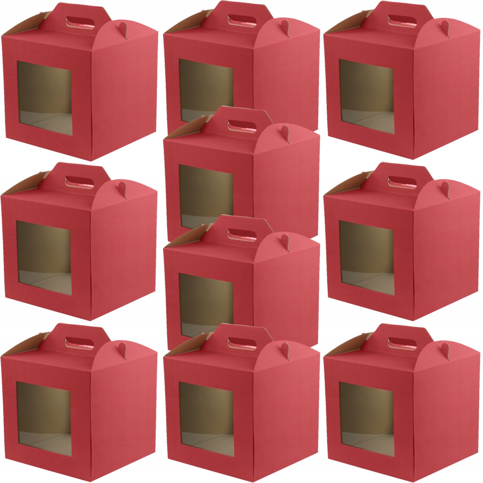 10 x Krabice na dort s rukojetí 26x26x25 cm s oknem Červené balení