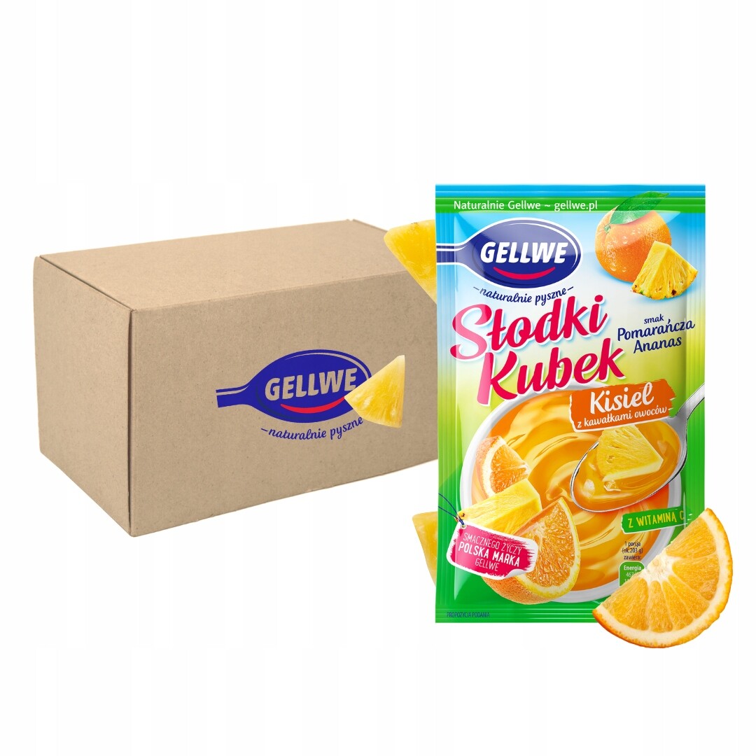 Gellwe Sladký Kysel s kousky ovoce, příchuť pomeranč-ananas 28 g x 30 ks