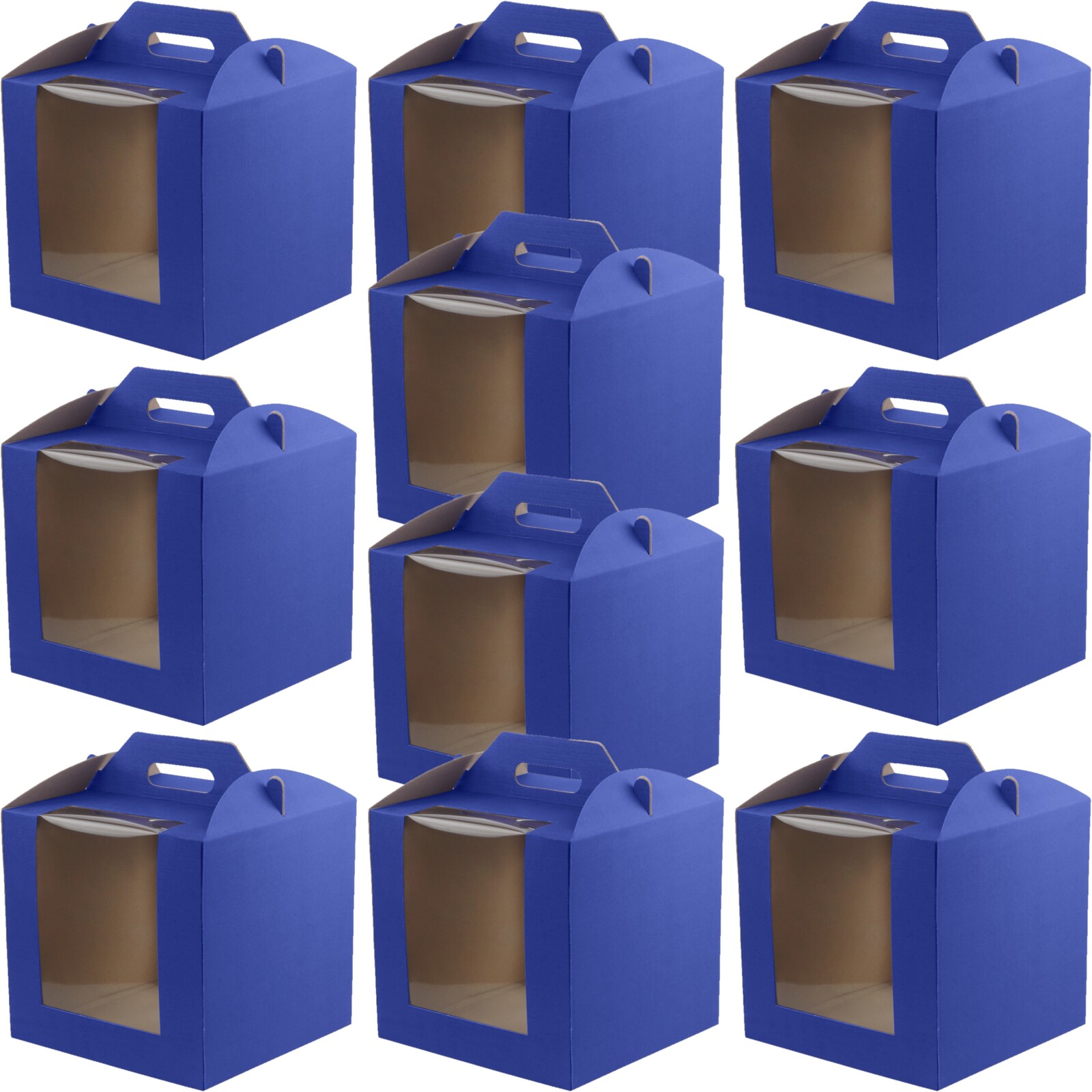 10 x cukrářský krabice na dort s rukojetí 26x26x25 cm s oknem modrý Silný