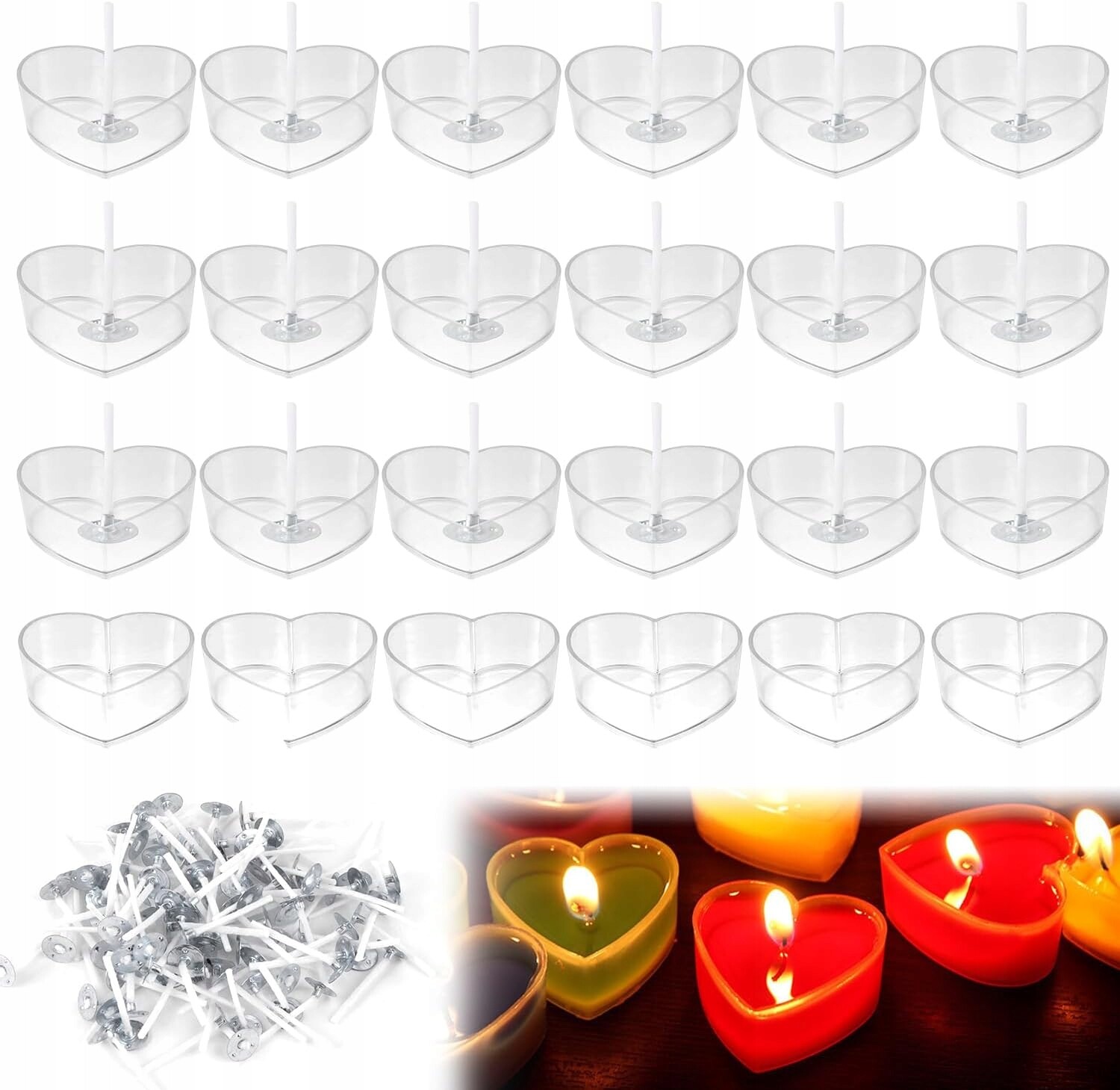 2 x Nádoby Srdce X50 Sada Diy Nádob Na Svíčky Srdce S Knoty