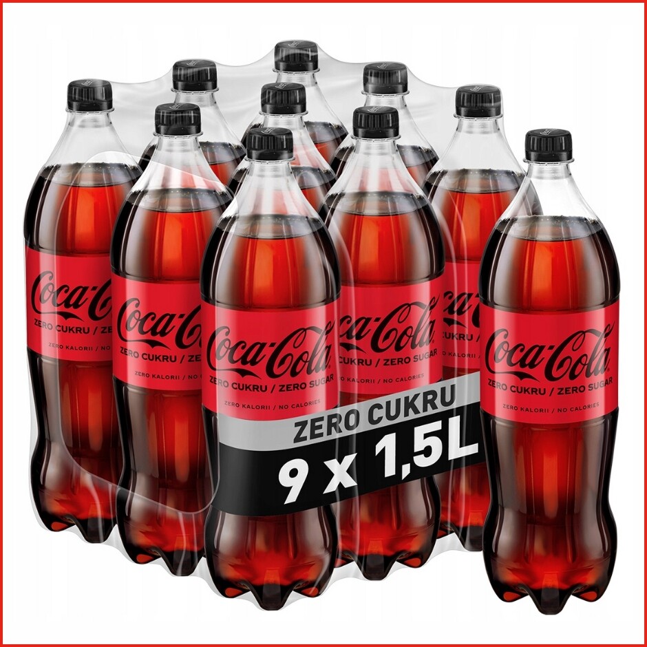 9 x Coca-Cola Zero Cukr 1500 ml Sycený nápoj láhev sada 9 x 1,5 l