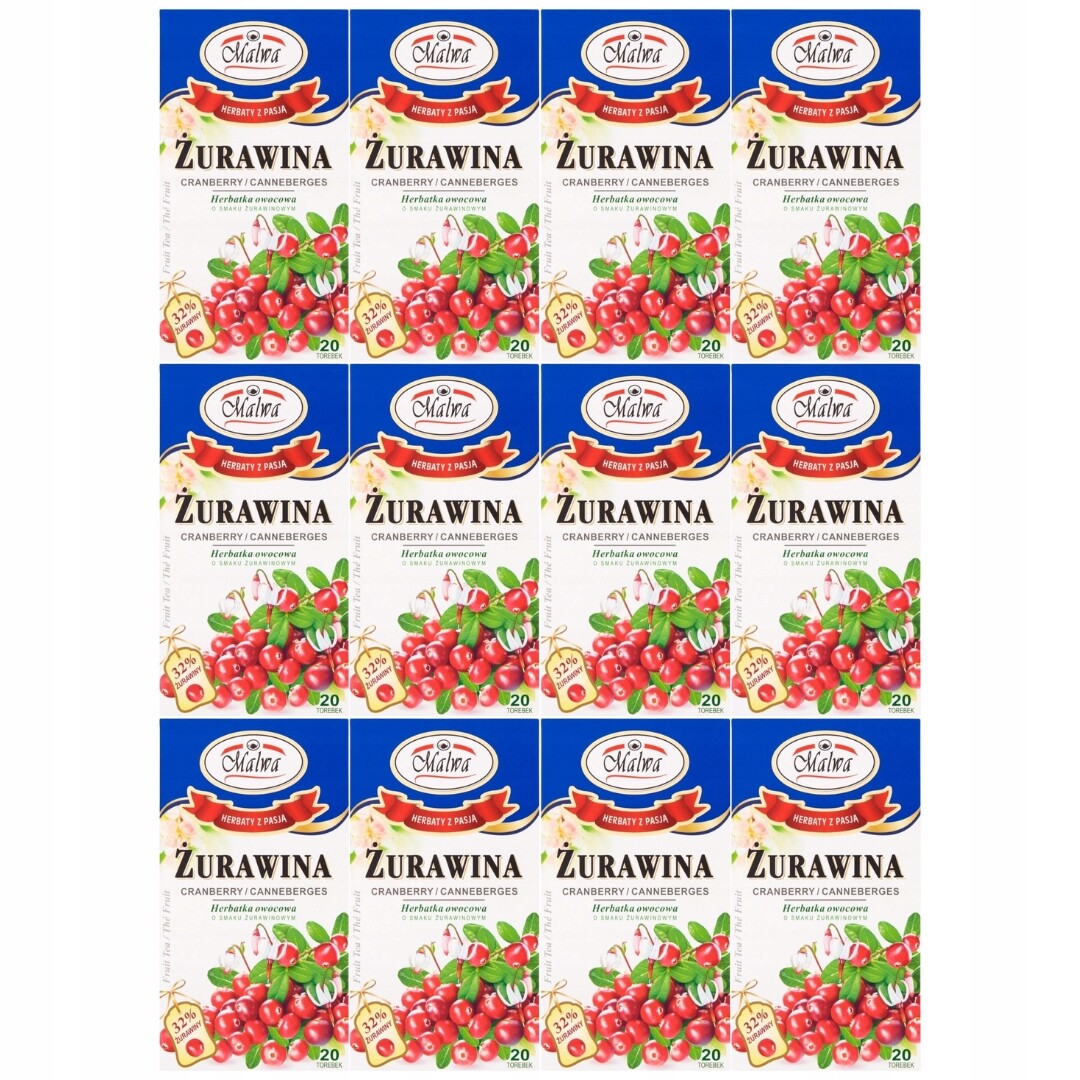 Brusinkový ovocný brusinky Malwa 40 g (20 x 2 g) x 12 kusů